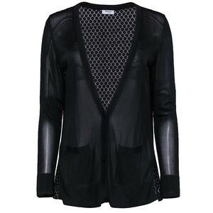 Akris Punto Black Deep V-Neck Cardigan w/ Sheer Pleated Back Size 8